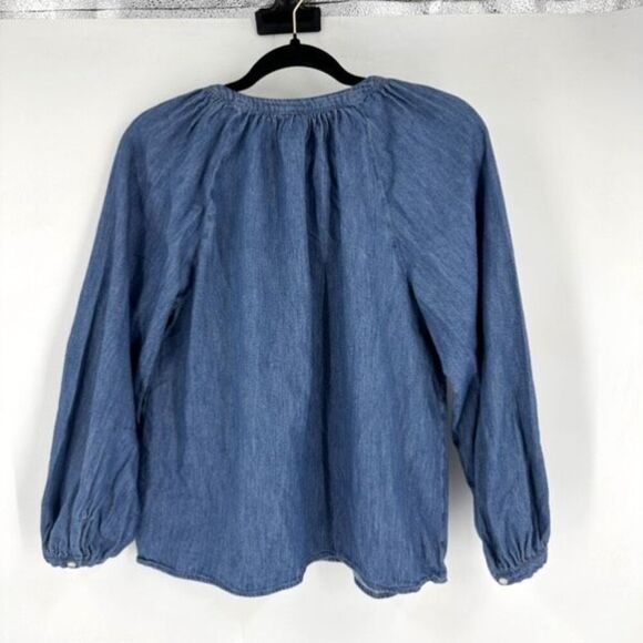 Old Navy Long-Sleeve Chambray Split Neck‎ Top Size Small Poet Peasant - Picture 3 of 11